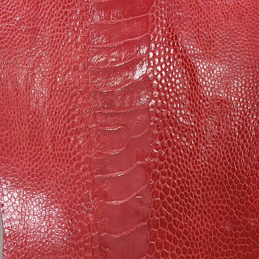 Glazed Ostrich Leg Leather, Fire Red Colour