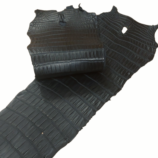 Black Matte Porosus Crocodile Tail Leather