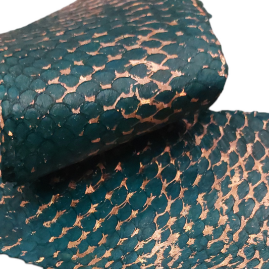 Green and Copper Tilapia Fish Leather