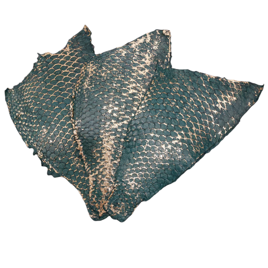 Green and Gold Tilapia Fish Leather