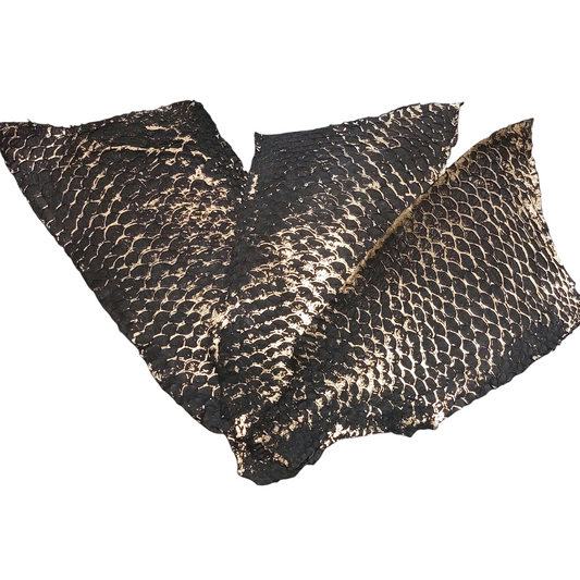 Black and Gold Metallic Tilapia Fish Leather