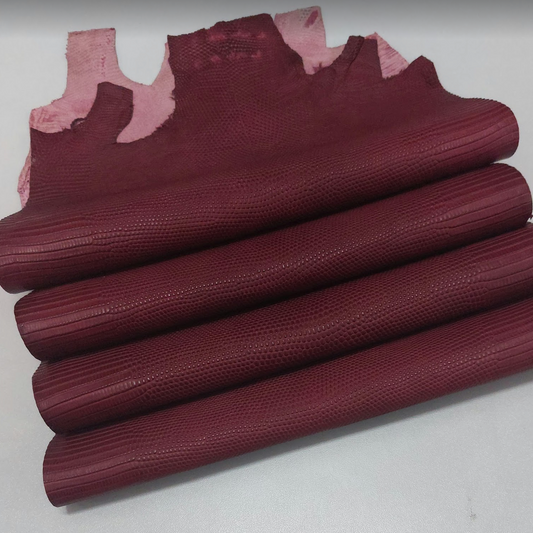 Matte Finish Front Cut Lizard Skin Leather, Deep Red